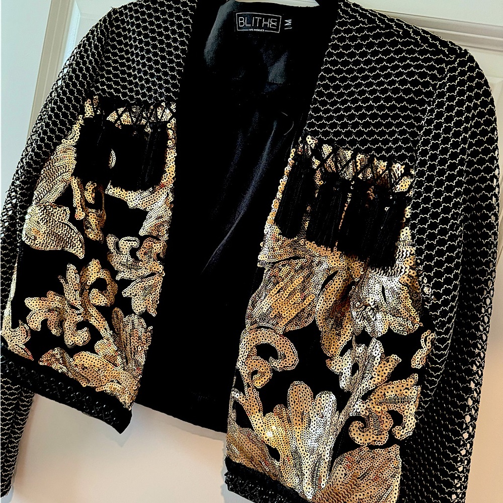 Beautifully beaded and sequined Blithe, black & gold jacket.
